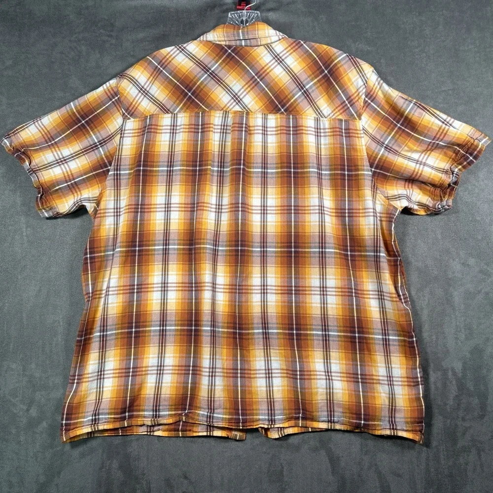 North Face Mens XL Plaid Short Sleeve Shirt Cotton Modal Blend Brown Orange